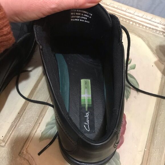 Clarks Black Leather Newman Bicycle Toe Oxfords Sz 11 - Picture 10 of 15